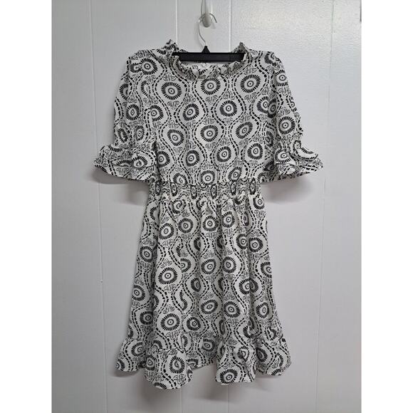 Women's Short Dresses‎ Summer Flowy Midi Short Sleeve Ruffle Casual High Waist S - Picture 1 of 15